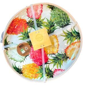 BUNGALOW Summer Hibiscus Pineapple Melamine 10.5" Dinner Plate Set of 4 NEW